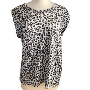 Banana Republic Leopard Print Malibu Cuff Sleeve T Shirt - NEW